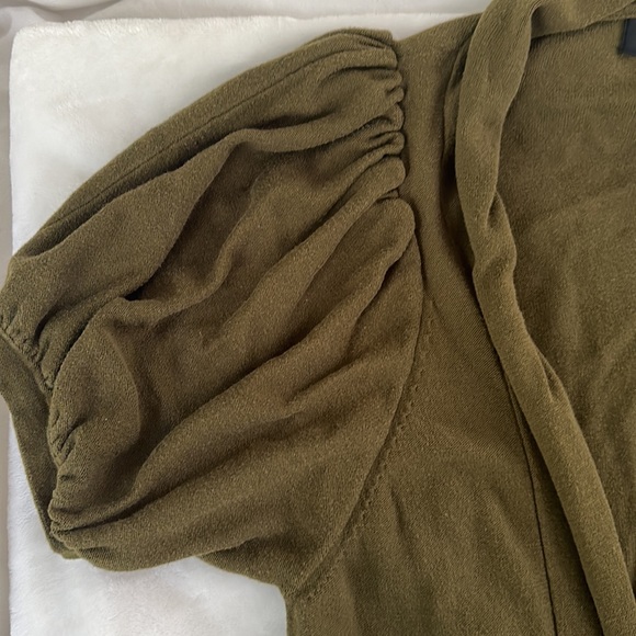 Mossimo Olive Green Short Puff Sleeve Cardigan - Picture 3 of 4